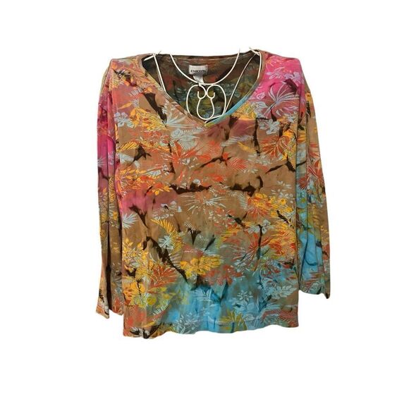 Chicos multicolored V-neck Pullover Top L/S Shirt Women Soft Pullover top, plus - Picture 2 of 9
